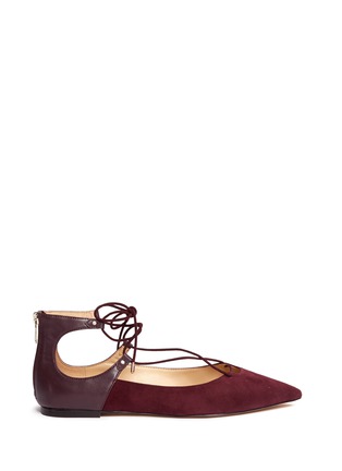 Main View - Click To Enlarge - SAM EDELMAN - 'Rosie' lace-up suede skimmer flats