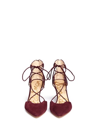 Front View - Click To Enlarge - SAM EDELMAN - 'Taylor' lace-up suede and leather pumps