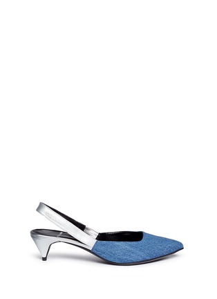 Main View - Click To Enlarge - PIERRE HARDY - Denim vamp metallic leather slingback pumps
