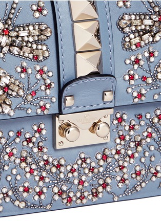 Detail View - Click To Enlarge - VALENTINO GARAVANI - 'Rockstud Lock' small crystal embellished leather chain bag