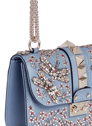 Detail View - Click To Enlarge - VALENTINO GARAVANI - 'Rockstud Lock' small crystal embellished leather chain bag