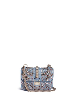 Main View - Click To Enlarge - VALENTINO GARAVANI - 'Rockstud Lock' small crystal embellished leather chain bag