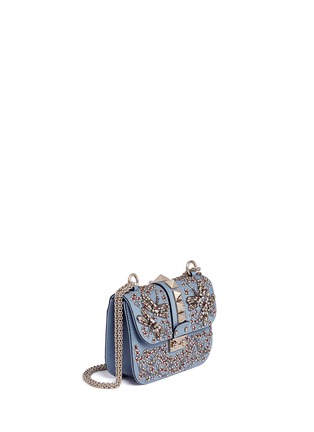 Figure View - Click To Enlarge - VALENTINO GARAVANI - 'Rockstud Lock' small crystal embellished leather chain bag