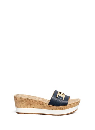 Main View - Click To Enlarge - MICHAEL KORS - Warren' leather strap cork wedge sandals