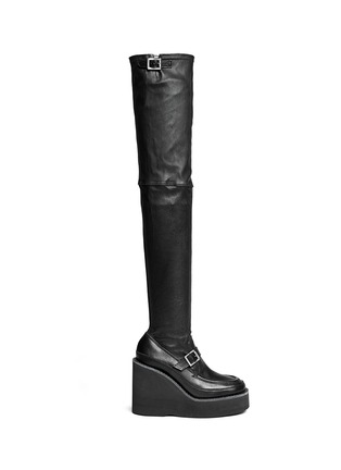Main View - Click To Enlarge - SACAI - Thigh high leather loafer wedge boots