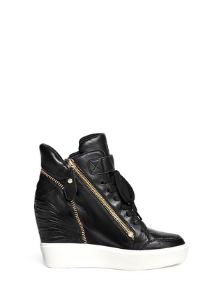 Main View - Click To Enlarge - ASH - 'Alfa' embossed ribcage leather wedge sneakers