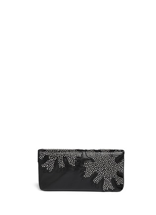Back View - Click To Enlarge - ALEXANDER MCQUEEN - 'Padlock' floral patchwork stud leather clutch