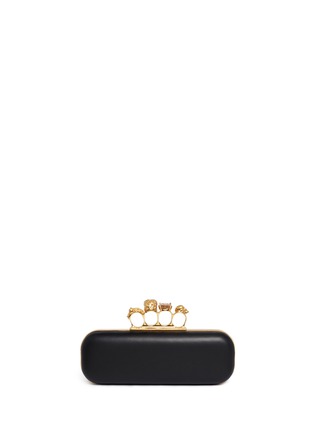 Back View - Click To Enlarge - ALEXANDER MCQUEEN - Metal flower skull knuckle leather box clutch