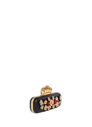 Figure View - Click To Enlarge - ALEXANDER MCQUEEN - Metal flower skull knuckle leather box clutch