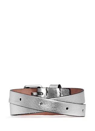 Back View - Click To Enlarge - ALEXANDER MCQUEEN - Double wrap skull leather bracelet
