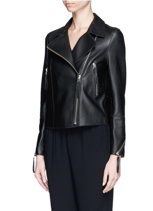 Front View - Click To Enlarge - WHISTLES - Lamb leather zip biker jacket