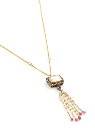  - AISHWARYA - Diamond ruby pearl gold alloy tassel pendant necklace