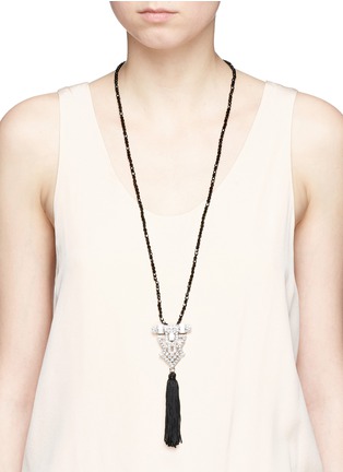 Figure View - Click To Enlarge - KENNETH JAY LANE - Tassel glass crystal pavé pendant bead necklace