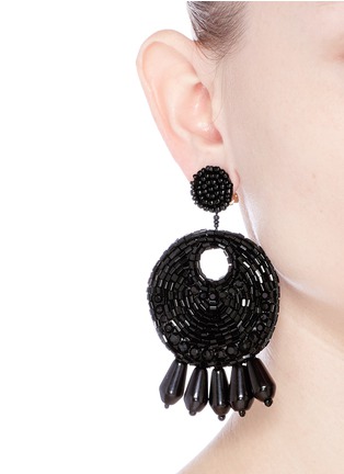Figure View - Click To Enlarge - KENNETH JAY LANE - Beaded gypsy hoop clip earrings