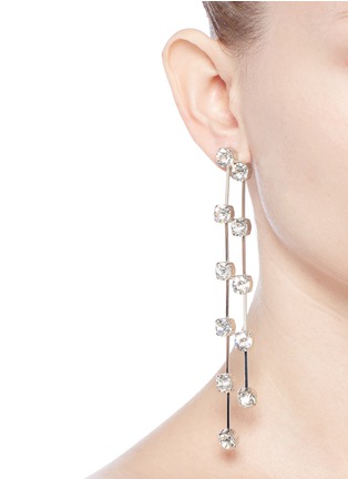 Figure View - Click To Enlarge - KENNETH JAY LANE - Linear glass crystal asymmetric clip earrings