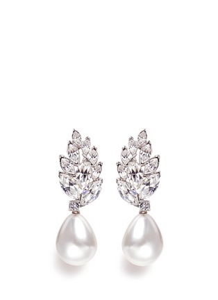Main View - Click To Enlarge - KENNETH JAY LANE - Glass crystal cluster pearl drop earrings