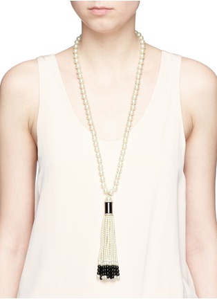 Figure View - Click To Enlarge - KENNETH JAY LANE - Beaded pavé tassel pendant glass pearl necklace