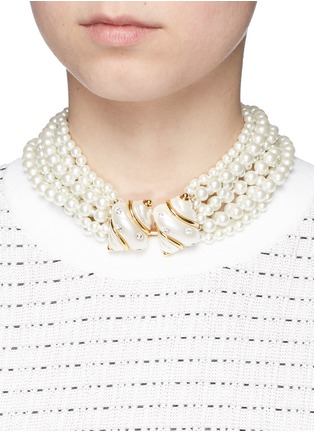 Figure View - Click To Enlarge - KENNETH JAY LANE - Shell charm tiered glass pearl necklace