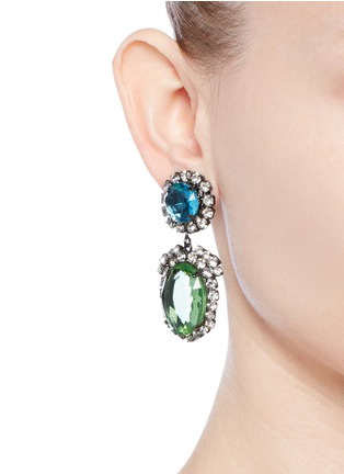 Figure View - Click To Enlarge - KENNETH JAY LANE - Glass crystal pavé oval drop clip earrings