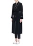 Front View - Click To Enlarge - COMME MOI - Swan embroidered belted satin back crepe coat