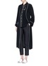 Figure View - Click To Enlarge - COMME MOI - Swan embroidered belted satin back crepe coat