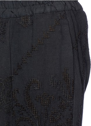Detail View - Click To Enlarge - BY WALID - 'Ess' floral cross-stitch cropped linen pants