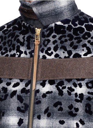 Detail View - Click To Enlarge - KOLOR - Leopard flock print check plaid blouson jacket