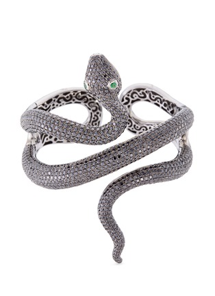 Main View - Click To Enlarge - LYDIA COURTEILLE - Diamond garnet rhodium 18k gold snake bangle