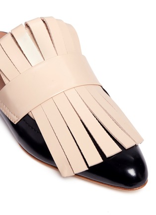 Detail View - Click To Enlarge - MARNI - Colourblock kiltie fringe leather flat mules