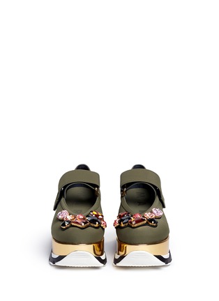 Front View - Click To Enlarge - MARNI - Jewelled patent platform Mary Jane sneakers