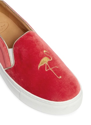 Detail View - Click To Enlarge - BING XU - 'TriBeCa' flamingo embroidery velvet skate slip-ons