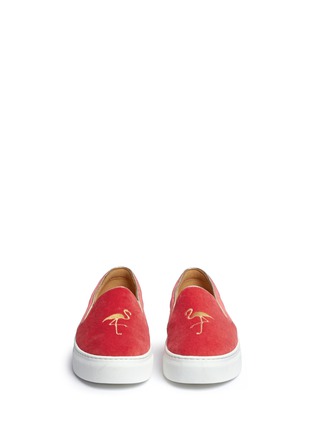 Figure View - Click To Enlarge - BING XU - 'TriBeCa' flamingo embroidery velvet skate slip-ons