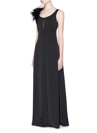 Figure View - Click To Enlarge - ARMANI COLLEZIONI - Gauze ruffle shoulder sleeveless satin gown