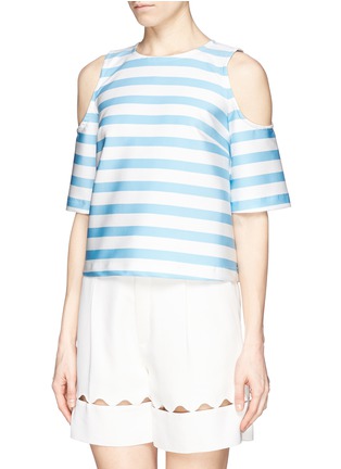 Front View - Click To Enlarge - TANYA TAYLOR - 'Iris' stripe neoprene cold shoulder top
