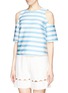 Front View - Click To Enlarge - TANYA TAYLOR - 'Iris' stripe neoprene cold shoulder top