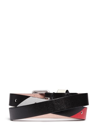 Back View - Click To Enlarge - ALEXANDER MCQUEEN - Skull charm double wrap kansai print leather bracelet