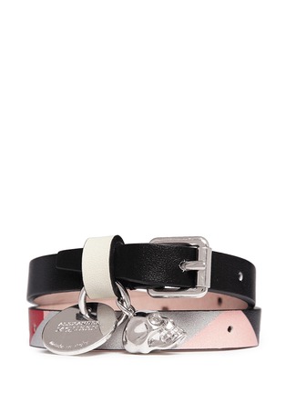 Main View - Click To Enlarge - ALEXANDER MCQUEEN - Skull charm double wrap kansai print leather bracelet