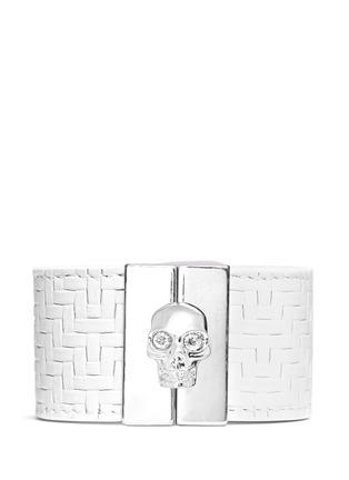 Main View - Click To Enlarge - ALEXANDER MCQUEEN - Skull clasp tatami embossed wide leather bracelet