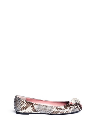 Main View - Click To Enlarge - ALEXANDER MCQUEEN - Crystal skull python leather ballerina flats