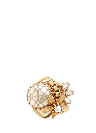 Main View - Click To Enlarge - MIRIAM HASKELL - Caged Baroque pearl crystal flower ring