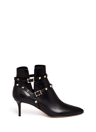 Main View - Click To Enlarge - VALENTINO GARAVANI - 'Rockstud' double strap leather boots
