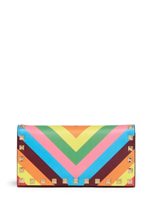 Main View - Click To Enlarge - VALENTINO GARAVANI - 'Rockstud 1973' stripe check flap leather continental wallet
