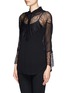 Front View - Click To Enlarge - SANDRO - Cabriole lace insert chiffon blouse