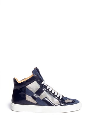Main View - Click To Enlarge - MM6 MAISON MARGIELA - Iridescent mesh panel leather sneakers