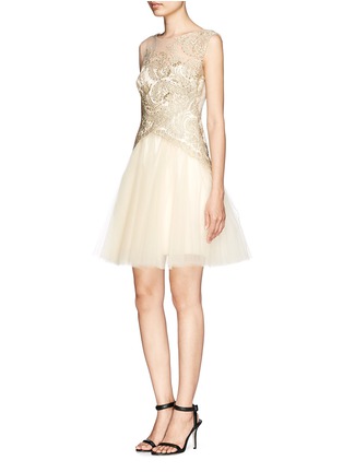 Front View - Click To Enlarge -  - Metallic embroidery tulle dress