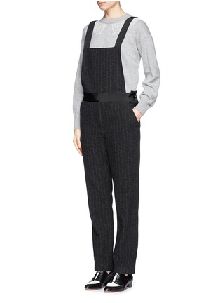 Figure View - Click To Enlarge - SACAI LUCK - Stripe wool felt dungarees