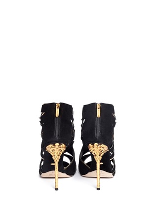 Back View - Click To Enlarge - SERGIO ROSSI - Ramage leaf cutout caged sandals