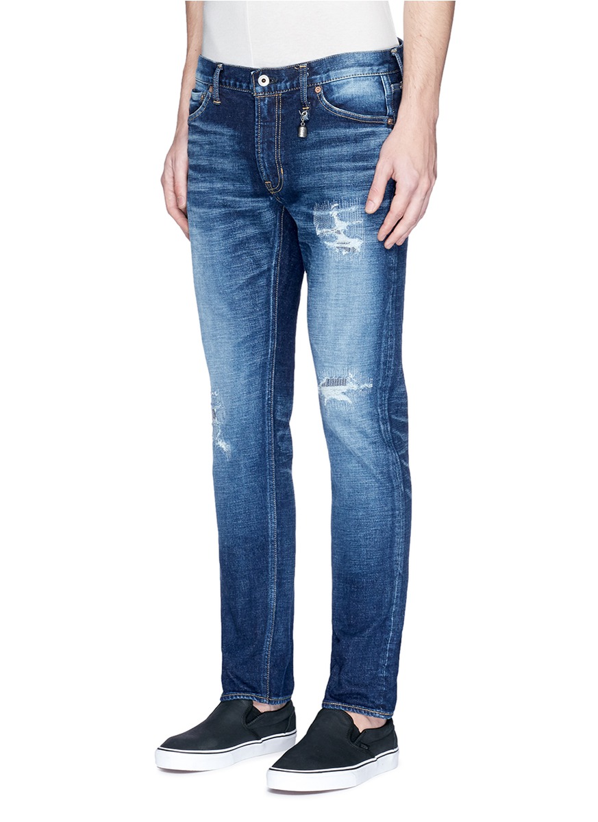 FDMTL 'Figure Cs30' Sashiko Stitch Ripped Skinny Jeans | ModeSens
