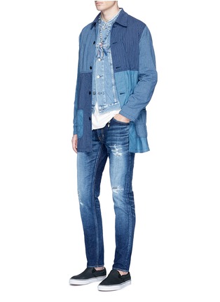 Figure View - Click To Enlarge - FDMTL - 'Figure CS30' sashiko stitch ripped skinny jeans