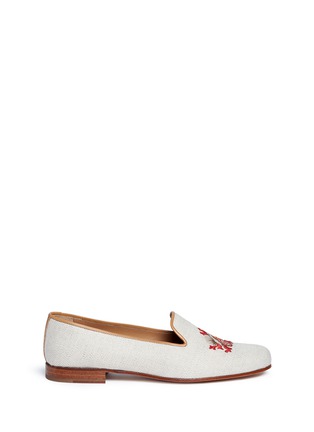 Main View - Click To Enlarge - STUBBS & WOOTTON - Coral seashell embroidered woven slip-ons